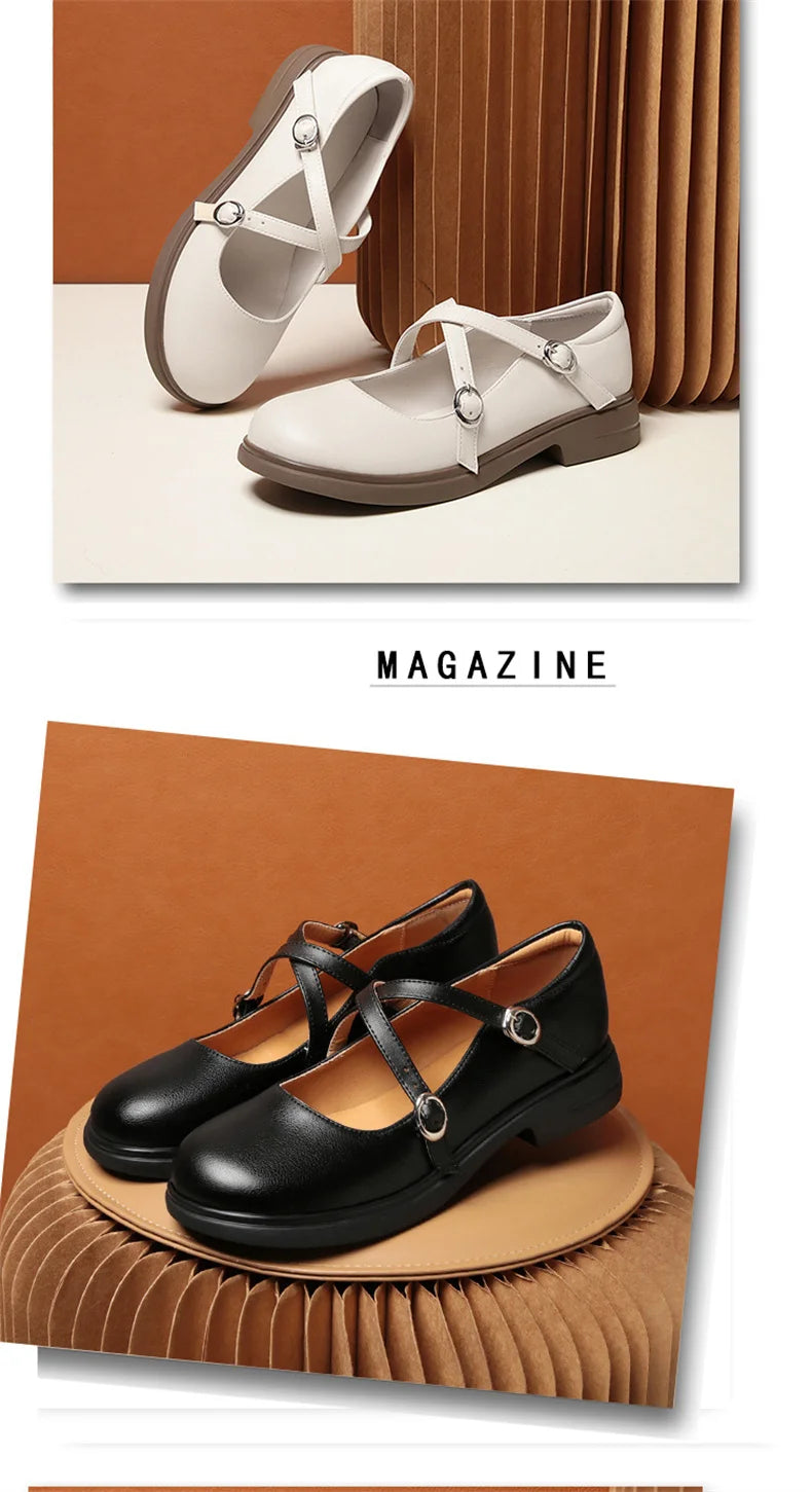 LBSFY -Spring Versatile Breathable Women Mary Jane Shoes Low Heel Buckle Strap Round Toe  Party Dance Soft Leather Single Shoes