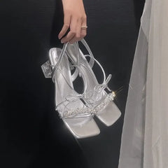 LBSFY -Stunning Low Heel Sandals Women's Summer Outdoor Wear 3cm Ankle Strap Korean Style Microfiber Material Comfortable Shoes