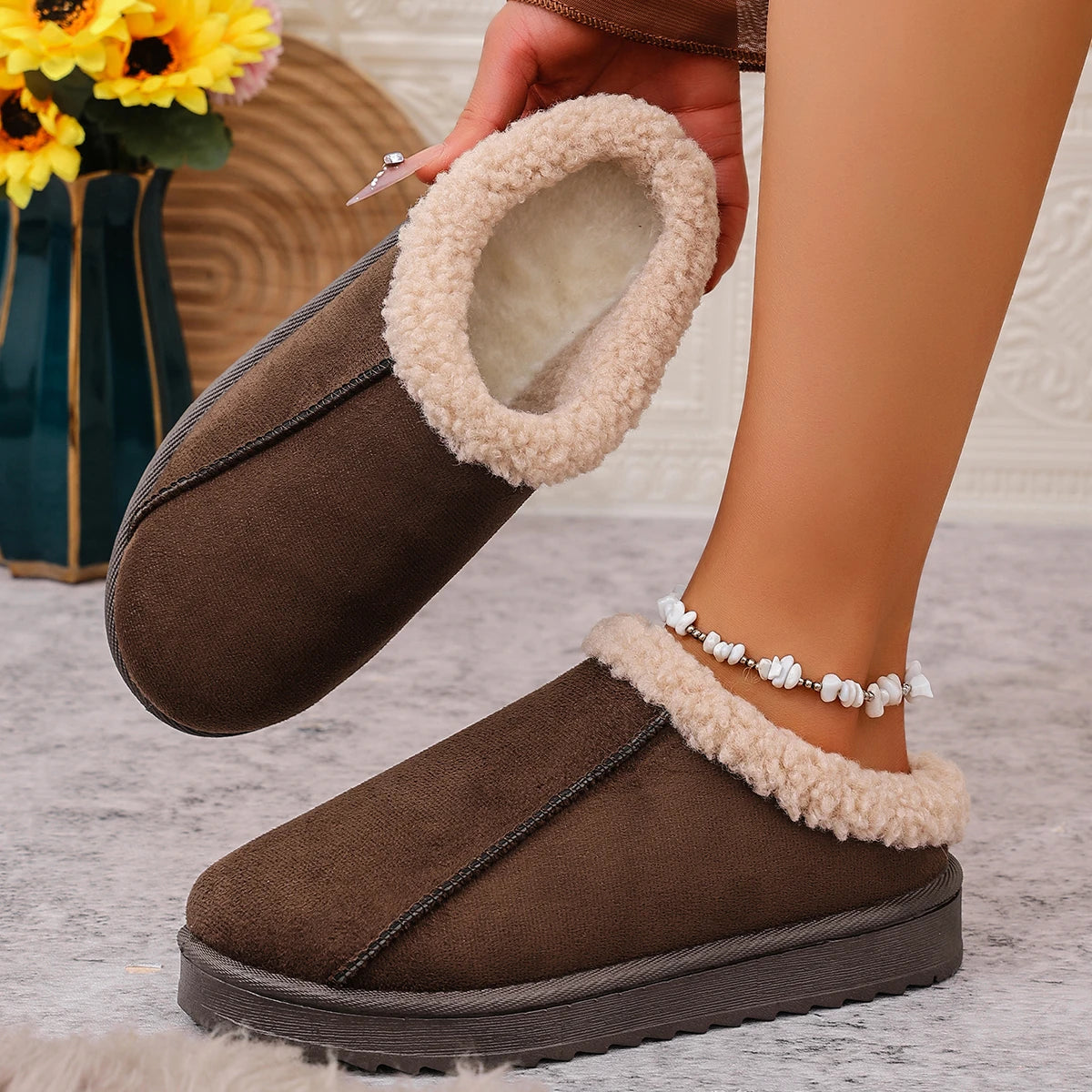 LBSFY -Fashion Women Fluffy Slippers for Autumn and Winter Indoor EVA Thick Sole Anti-Slip and Warm Unisex Slippers Winter Snow Boots
