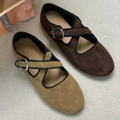 LBSFY -Luxury Spring New Women's Leopard Horsehair Narrow Band Cross Strap Flats Round Toe Leisure Soft Comfortable Female Ballerinas