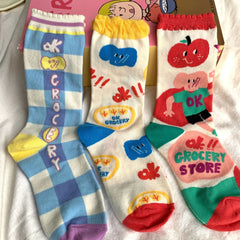 Lbsfy Women Little Tomato Socks Female Korean Mid-tube Ins JK Girls Cute Kawaii Cartoon All-season Casual Comfortable Cotton Socks