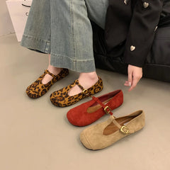 LBSFY  -  Leopard Women Shoes Flats Mary Jane Walking Casual Spring Fashion Woman Dress Buckle Retro Single Shoes Zapatillas De Muje