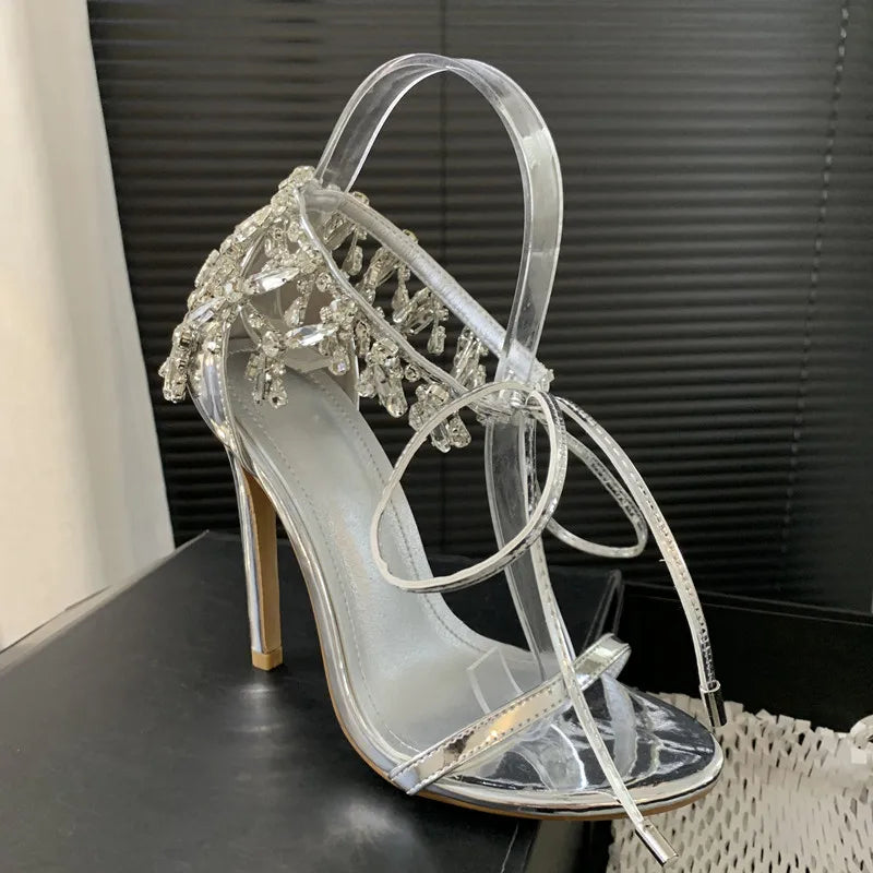 LBSFY  -  Star style Luxury Rhinestones Lace-up Women Sandals Sexy Thin High heels Gladiator Sandalias Summer Crystal Party Wedding Shoes