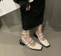 LBSFY  Summer Thick Heel Women Sandals Fashion Square Toe Cross Ankle Strap Shoes Ladies Elegant Party Dress Sandalias