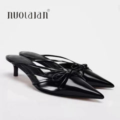 LBSFY -New Fashion Design Butterfly-Knot Pointed Toe Low Thin Heels Mules Slippers Women Pumps Shallow Slingback Sandal Female Shoes