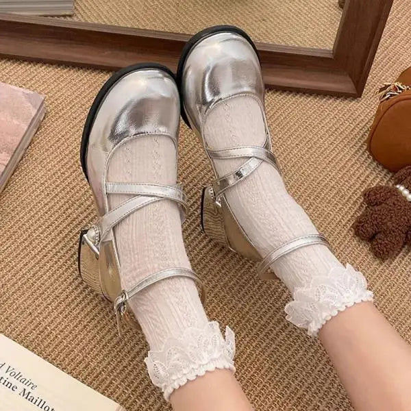 LBSFY -Beige High Heels 2025 Summer Women's Shoes Mary Jane Sandals Ladies All-Match 12cm Latest Spring Lolita Silver Leather Retro Afr
