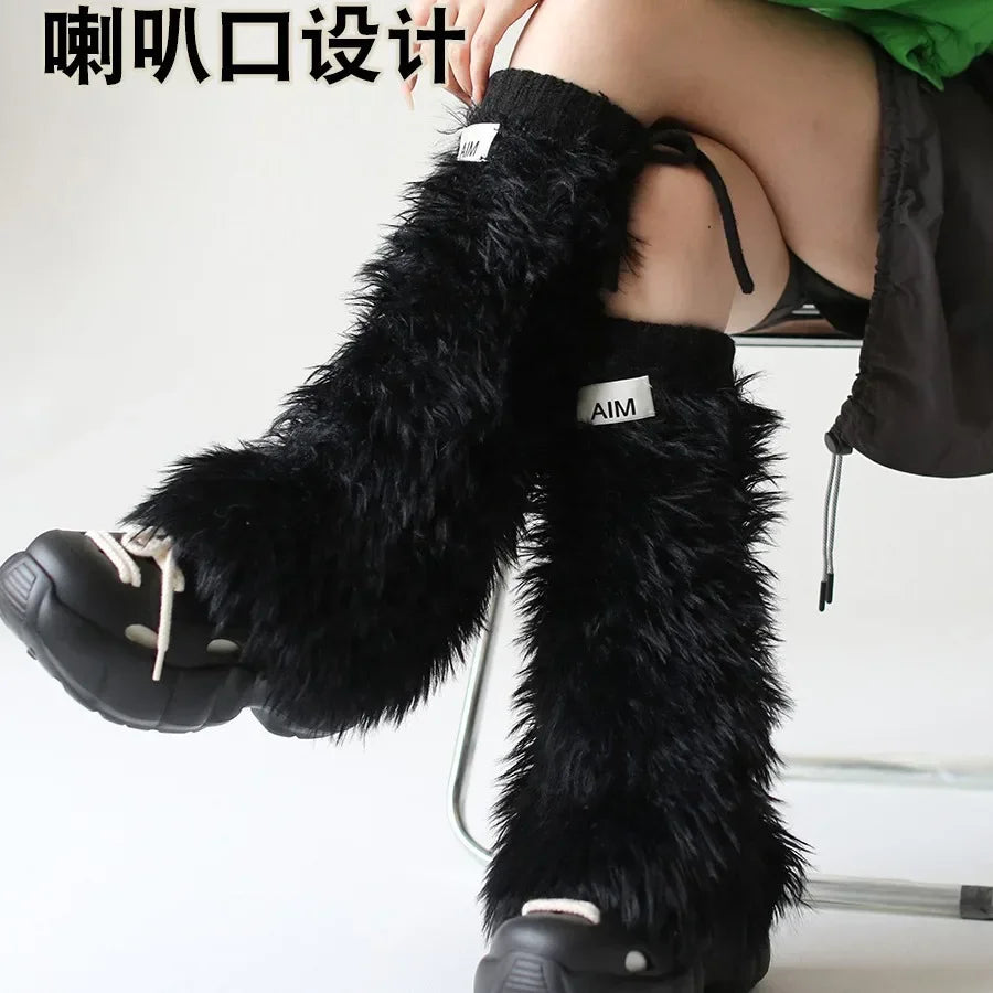 Lbsfy White Imitation Mink Leggings Women Furry Leg Warmers Y2k Boots Cover Lolita Boots Stocking Winter Warm Thickened Harajuku Socks