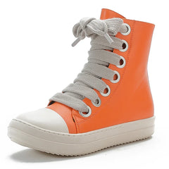 Lbsfy New Women Sneakers High-top Flat Casual Sport Shoes With Thick Lace Up European And American Style Unisex Couple Shoes