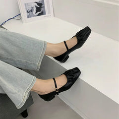 LBSFY -Women Flats Brand Design Square Toe Women Ballet Shoes Casual Buckle Strap Female Dress Shoes Low Heels Mujer