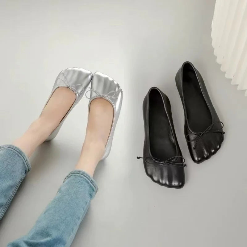 LBSFY  -  Fashion Soft Leather Five Finger Split Toe Design Women Ballet Flats Fashion Black Silver Mary Janes Lazy Walking Loafers Shoes