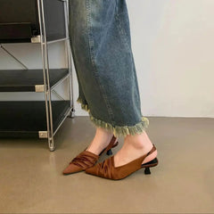 LBSFY  -  Summer Women Sandals Pointed Toe Black Brown Red Elastic Back Strap Thin Mid Heels New Arrivals 2024 Black Brown Red Pumps 35-39