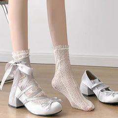 LBSFY -Lolita Cross Strap Pink Round Toe Shoes Ladies Sweet Butterfly Knot Med Heels Mary Janes Shoes Women Fashion Party Shoes Mujer