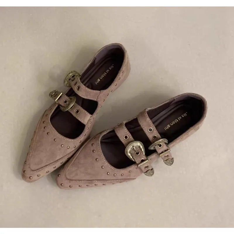 LBSFY -New Pointed Toe Women Mary Jane Shoes Fashion Shallow Buckle Shoes Ladies Casaul Dress Low Heel Leather Shoes Zapatos De Mujer