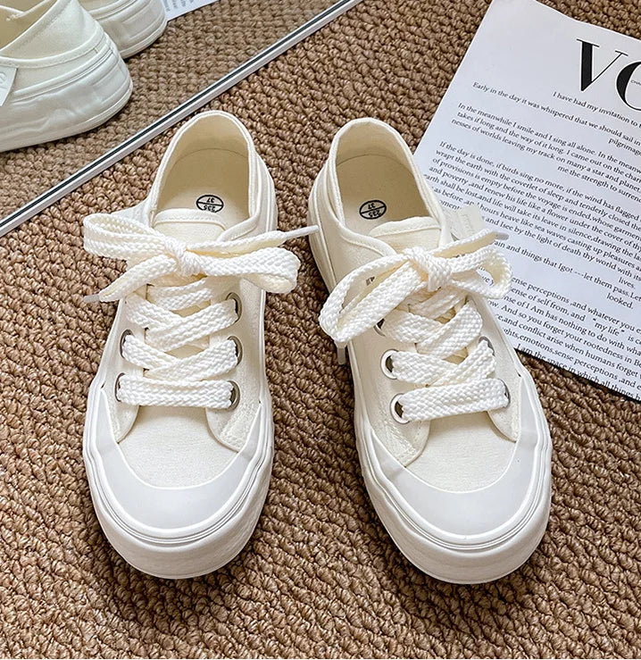 LBSFY  -  Canvas Shoes Women Platform Sneakers Ins Fashion Designer Female Vulcanize Shoes Round Toe Flat Shoe Low-top Casual Ladies Shoes