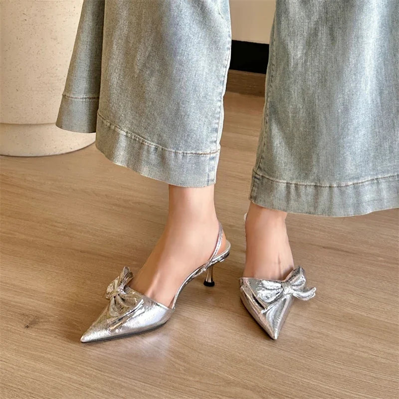 LBSFY  -  Street Style Butterfly-knot Pumps Sexy Pointed Toe Thin Heels Woman Shoes Elegant Slingbacks Sandalias Mujer