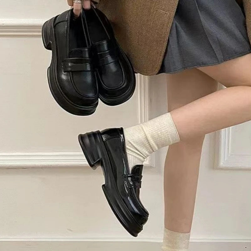 LBSFY  -  Platform Mid Heel 5cm Sweet Girls Lolita Shoes Women's Autumn British College Student Retro Jk Uniform Black Gothic Kawaii Shoes