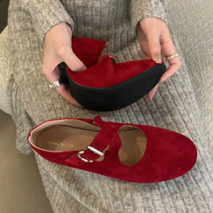 LBSFY  -  Red Ballet Flats Women Round Toe Elegant Shoes Mary Janes Slips Ballerinas Zapatos Mujer