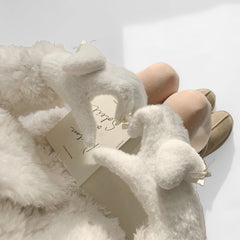 Lbsfy White Jk Love Bow Pearl Gloves Fullfinger Otter Rabbit Fur Gloves Y2K Sweet Knitted Mittens Winter Warm Thickened Cycling Gloves