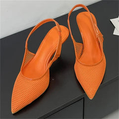 LBSFY -Summer Breathable Mesh Pointed Toe Women Pumps Elegant Slingbacks Thin Low Heels Party Dress Shoes BIG SZIE 43