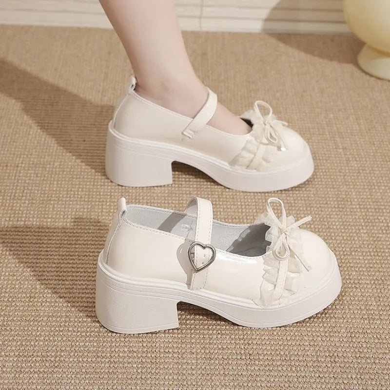 LBSFY -Ankle Buckle Chunky Heels Bow Women Japanese Style Patent Leather Mary Jane Shoes Woman Punk Thick Heels Single Lolita Shoes