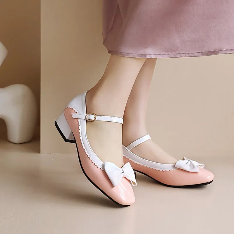 LBSFY  - Plus Size 46 47 48 Spring Lolita Sweet Bow Tie Mary Janes Shoes Girls School Student Casual Pumps Woman Low Heels Zapatos Mujer