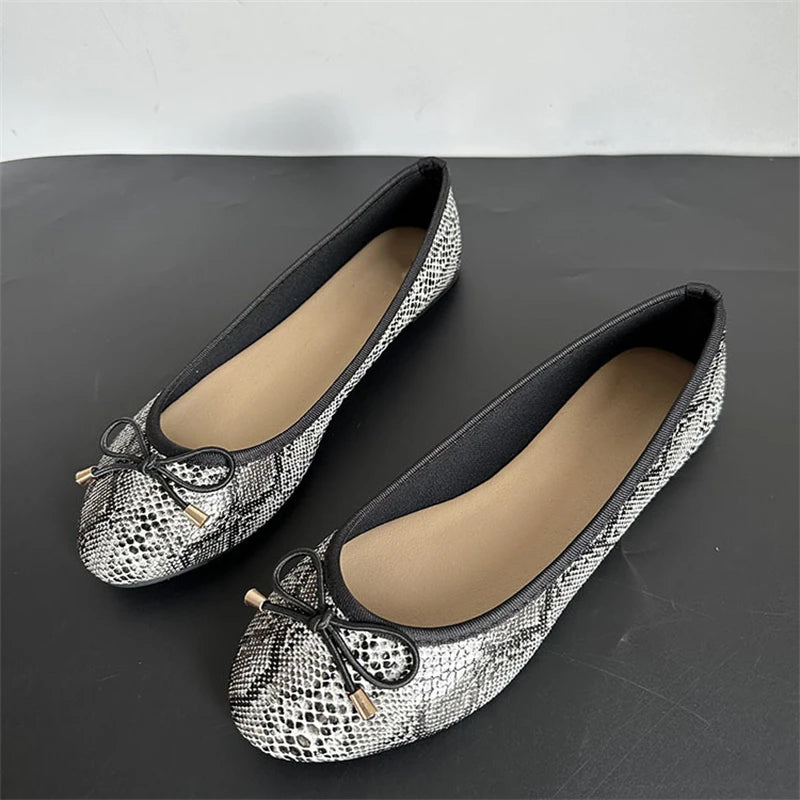 LBSFY -Spring Autumn New Round Head Bow Flat Bottom Ballet Single Shallow Mouth Women's Shoes Size 35-42