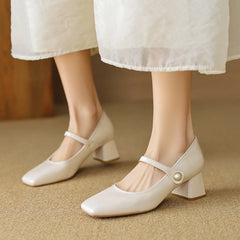 LBSFY  -  Size 34-42 Square-headed High-heeled Shoes For Women 5cm Block Heeled Shoes Mary Jane Shoes