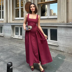LBSFY -French Retro Style A-line Backless Strap Dress Solid Color Eleagant Chic Square Collar Party Dress New Female Vestidos