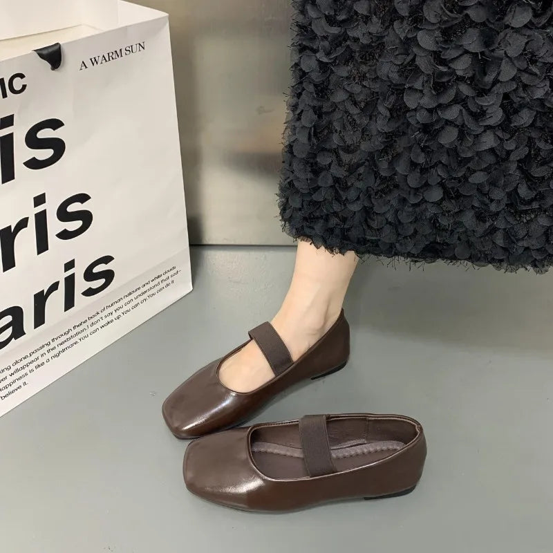 LBSFY -Square Toe Women Flats Shoes Mary Jane Shoes Fashion Shallow Elastic Band Spring Autumn Ladies Comfort Soft Sole Shoes