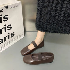 LBSFY -Square Toe Women Flats Shoes Mary Jane Shoes Fashion Shallow Elastic Band Spring Autumn Ladies Comfort Soft Sole Shoes