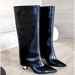 LBSFY -New Style Retro Fashion Pointed-toe Trouser Leg Boots Spring and Autumn Temperament Special-shaped Heels High-end Long-leg Boots