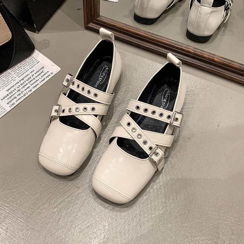 LBSFY -Designer Spring Women Mary Jane Shoes Fashion Square Toe Ladies Comfort Soft Sole Flats Women's Belt buckle Ballerinas Shoes