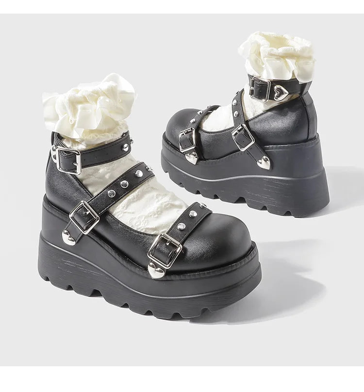 LBSFY -Women Chunky Pumps Mary Jane Super High Heel Platform Wedge Summer Ladies Sandals Belt Buckle Classic Sweet Punk Female Shoes
