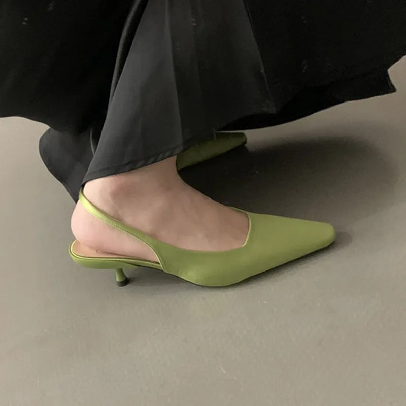 LBSFY  -  Spring New Women Sandal Fashion Green Round Toe Shallow Slip On Slingback Shoes Thin Low Heel Dress Pumps Slides