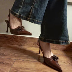 LBSFY  -  Brown Studs Pointed Toe High Heels Ladies Summer Sexy Single Shoes for Women Party Dress Pumps Sandalias De Mujer Verano