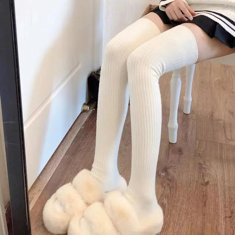 Lbsfy Stockings Winter Solid Color Thigh High Medias Over The Knee Cute Lolita Socks Woman Thick Warm Stockings Long Leg