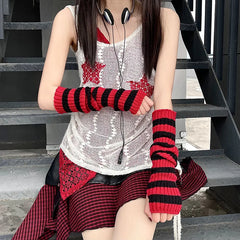 Lbsfy Lolita Long Socks Women's Leg Warmers Red Black Strip Arm Warmer Keep Sleeve Autumn Winter Crochet Socks Boot Cuffs Accessories