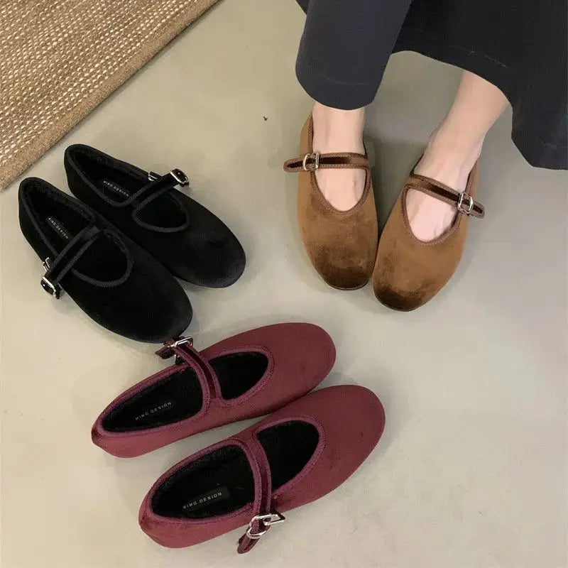 LBSFY  -   Ballet Flats Buckle Red Dress Ballerinas Zapatos Mujer Women Mary Janes Shoes
