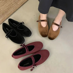 LBSFY  -   Ballet Flats Buckle Red Dress Ballerinas Zapatos Mujer Women Mary Janes Shoes