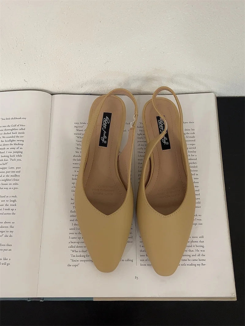 LBSFY -Women Flats Low Heel Slingback Sandals Slip On Shallow Mules Shoes Pointed Toe Female Office Lady Work Shoes Mujer