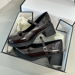 LBSFY -Women Loafers Retro Brown Mary Jane Shoes Women Pu Leather Thick Heels Lolita Shoes Woman Uniform Pumps Ankle Buckle Shoes