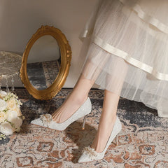 LBSFY  -  Size 32-43 Silver Wedding Shoes High Heels Women's Stiletto Heel Banquet Bride Shoe Point Toe
