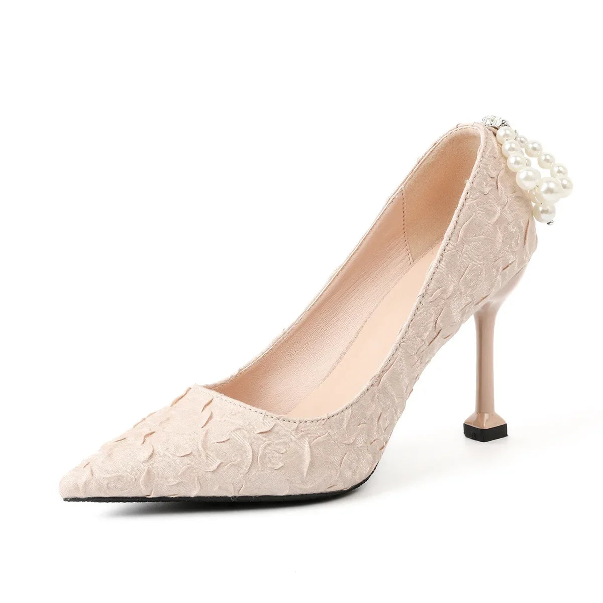 LBSFY  -  Size 30-44 Pointed Toe Stiletto Heel Shoes Plus Size Pearls Back Bow Women Shoes Small Size Thin High Heel Pumps