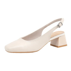 LBSFY -New Mid Thick Heel High Heels Women's Shoes French Baotou Shallow Mouth Sandals Women's Summer Large Coarse Heeled Sandals