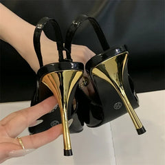 LBSFY -Spring Design Inlay Diamonds Woman Pumps Sexy Thin Low Heels Pointed Toe Elegant Slingbacks Prom Banquet Mules Shoes