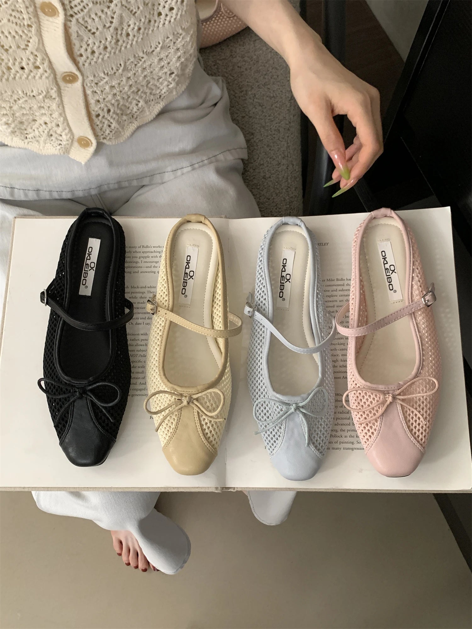 LBSFY -Summer Fashion Concise Round Head  Women Slippers Low Heels Bow Casual Hollowed Out Pumps Party Slide Mules shoes