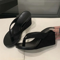 LBSFY -Summer Leopard Print Clip Toe Platform Wedges Women Slippers Fashion Thick Bottom High Heels Flip Flops Shoes