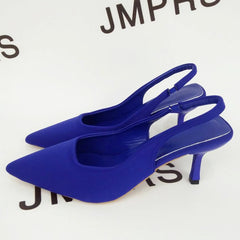 LBSFY  -   Women Simple Blue Slingback Pumps 2024 Summer Elegant Pointed Toe High Heels Shoes Woman Solid Thin Heel Sandals for Women