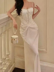 LBSFY -Summer Women's Elegant Sexy Evening Long Dresses White Spaghetti Strap Sleeveless Backless Wedding Party Birthday Robe New Chic