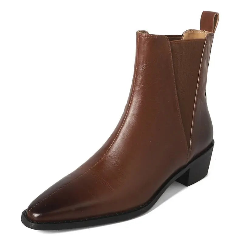 LBSFY  -  2025 New Genuine Leather Boots Women Pointed Toe Handmade Retro Ankle Boots Stretch Slip On Ladies Chelsea Boots Female